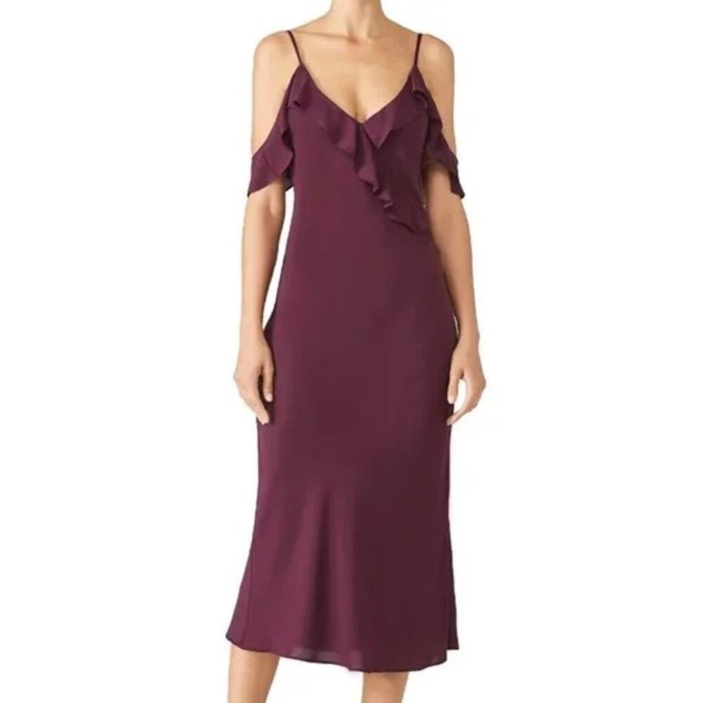 Amanda Uprichard Women's Plum Purple Could Shoulder Anika Midi Dress Size Large